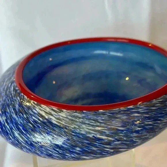 Vintage Blue Handblown Decorative Abstract Bowl - Picture 2 of 4